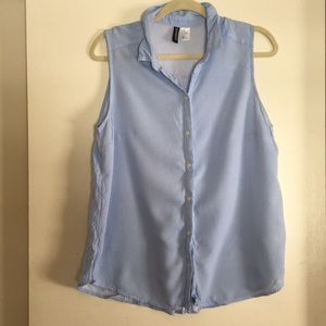 Blue and white pin strip sleeveless top